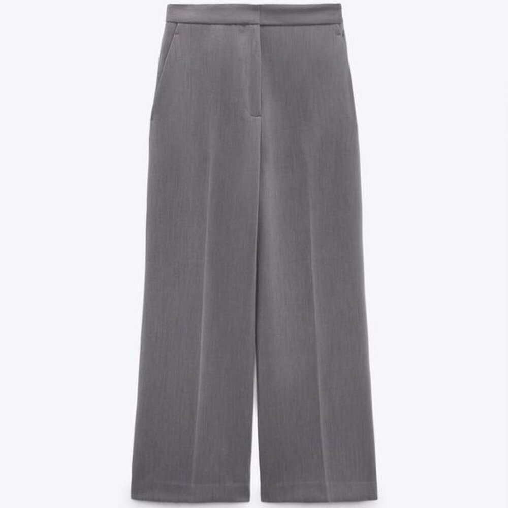 Zara High-Waisted Wide-Leg Cropped Pants Cullotes – Grey | Size M